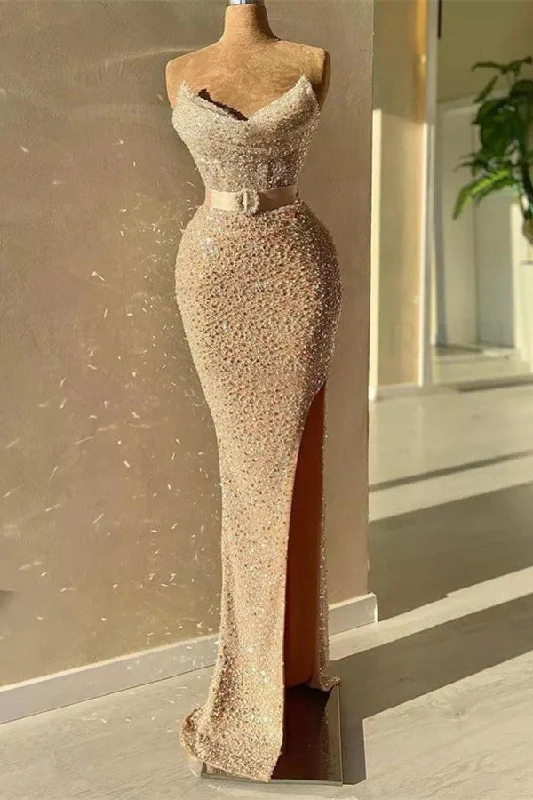 Strapless Sweetheart Mermaid Formal Dresses with Long Beads and Sequins