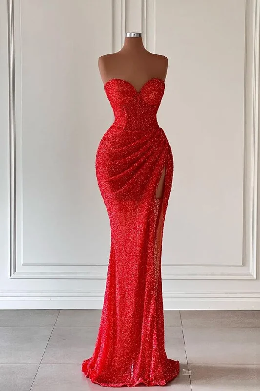 Elegant Sweetheart Sleeveless Mermaid Prom Dresses with Split