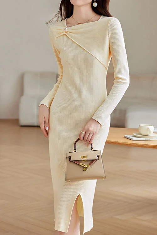 Double-Layer Collar Slim Knit Dress