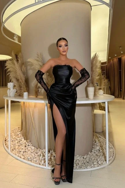 Chic Strapless Mermaid Column Prom Dress Ruffles