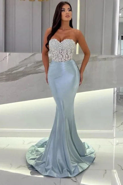 Suzhoufashion Mermaid Sky Blue Stain Sleeveless Sweetheart Long Prom Dress with Beadings Suzhoufashion Mermaid Sky Blue Stain Sleeveless Sweetheart Long Prom Dress with Beadings