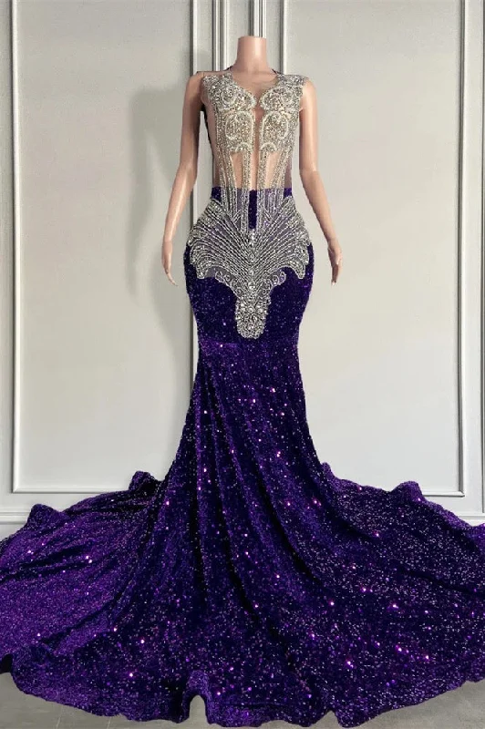 Sequined Sleeveless Mermaid Formal Dresses with Beadings