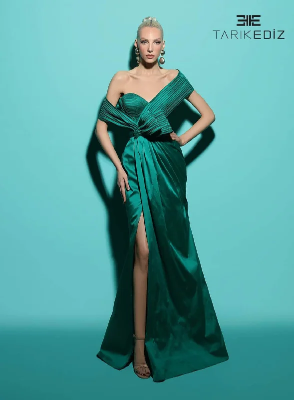 Tarik Ediz 98462 Taffeta Fabric Strapless Neckline Column Fitted Long Dress