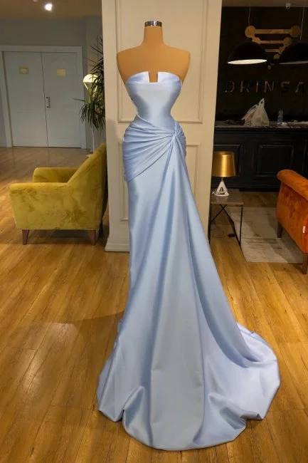 Fabulous Long Blue Mermaid Formal Wears Classy Sleeveless Prom Dresses