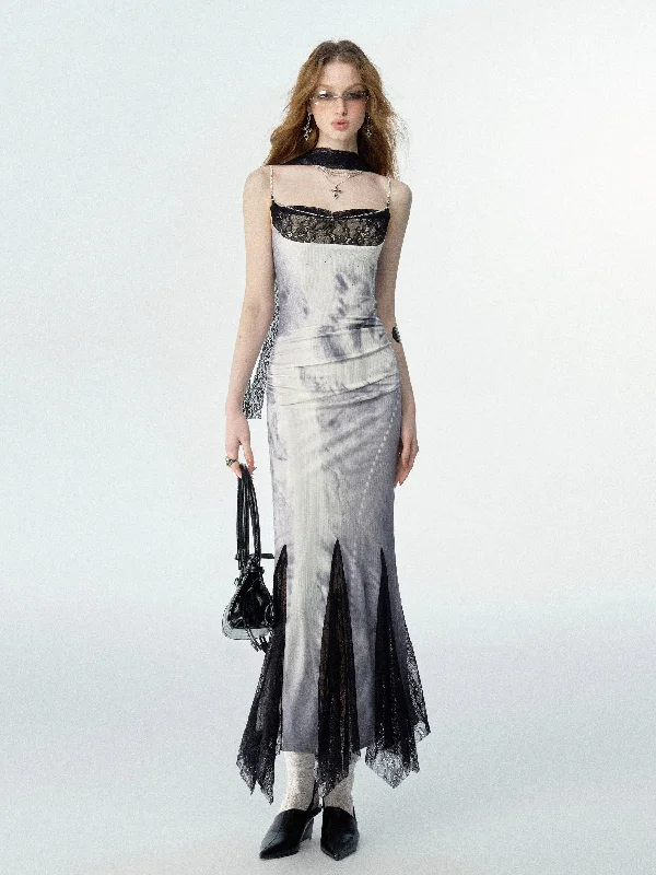 Lace Slit Design Mermaid Silhouette Camisole Dress OFA0139
