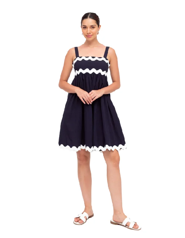 Navy And White Cotton Dress