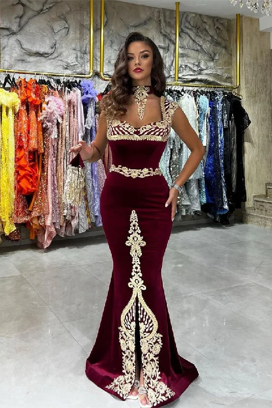 Modern Sweetheart Sleeveless Mermaid Burgundy Prom Dresses with Appliques