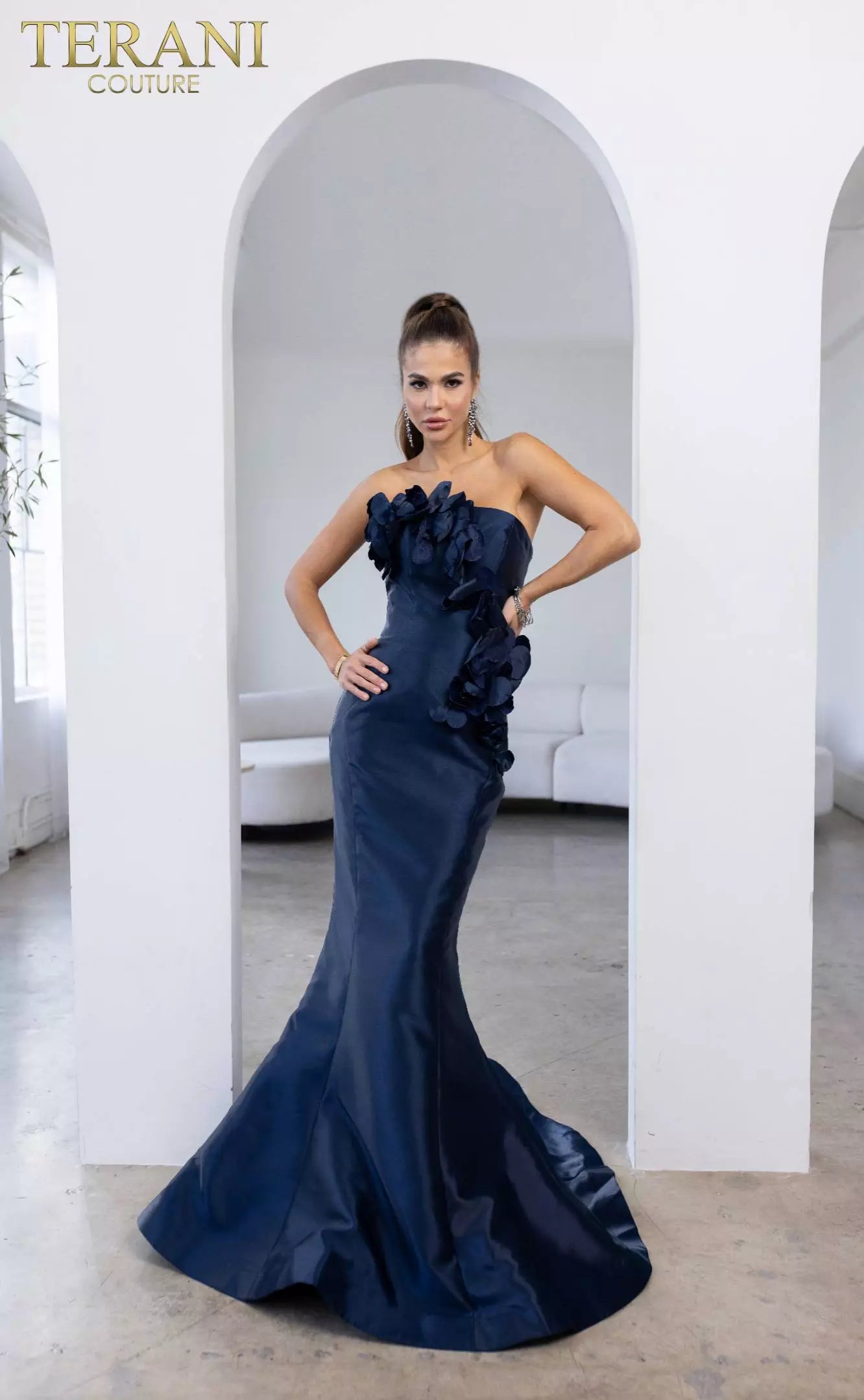 Terani Couture 241E2512 Strapless Mikado Midnight Column Evening Dress