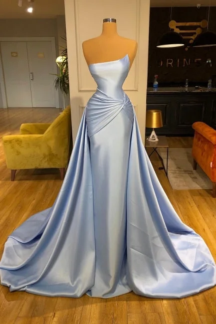 Light Blue A-line Sleeveless Formal Wears Long Classy Prom Dresses