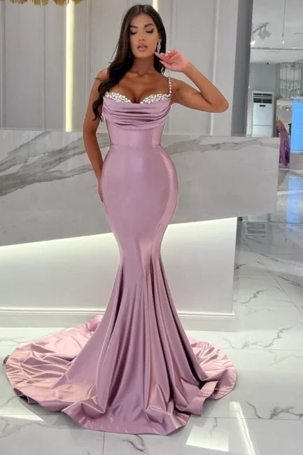Suzhoufashion Mermaid Wisteria Ruffles Spaghetti Straps Long Sweetheart Stain Sleeveless Prom Dresses with Beadings Suzhoufashion Mermaid Wisteria Ruffles Spaghetti Straps Long Sweetheart Stain Sleeveless Prom Dresses with Beadings