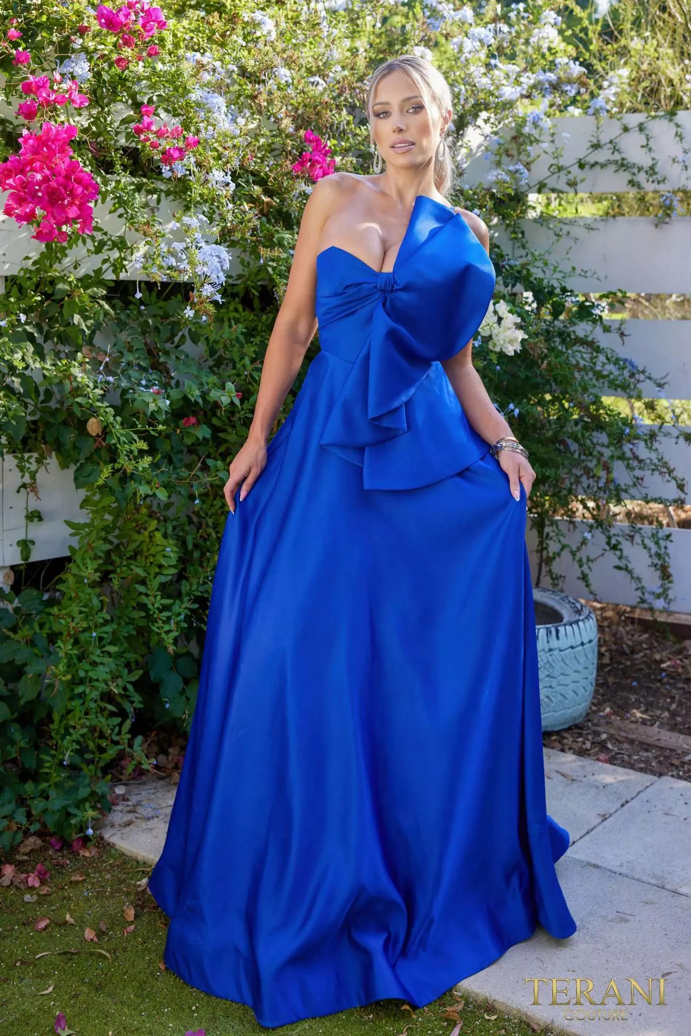 Terani Couture 241P2067 Asymmetrical Matte Satin Evening Ballgown Dress