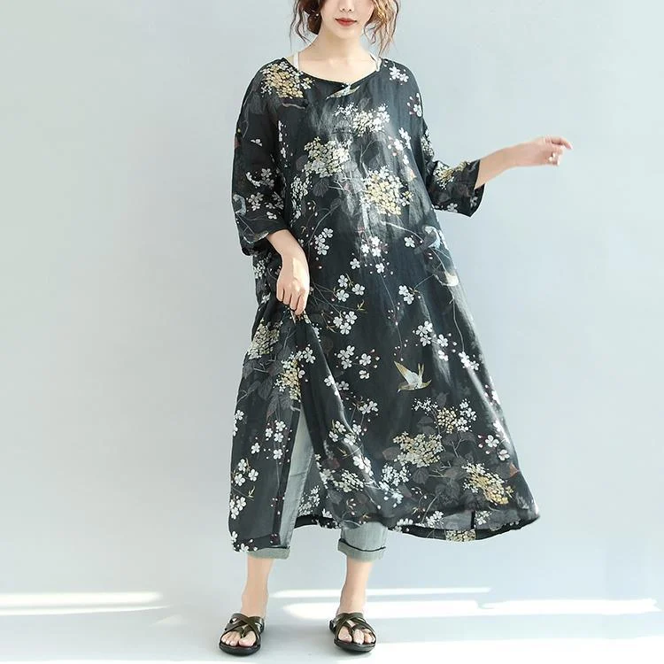 2017 black floral bird silk linen dresses plus size sundress vintage half sleeve maxi dress Comfortable Casual Maxi Dress 2017 black floral bird silk linen dresses plus size sundress vintage half sleeve maxi dress Comfortable Casual Maxi Dress