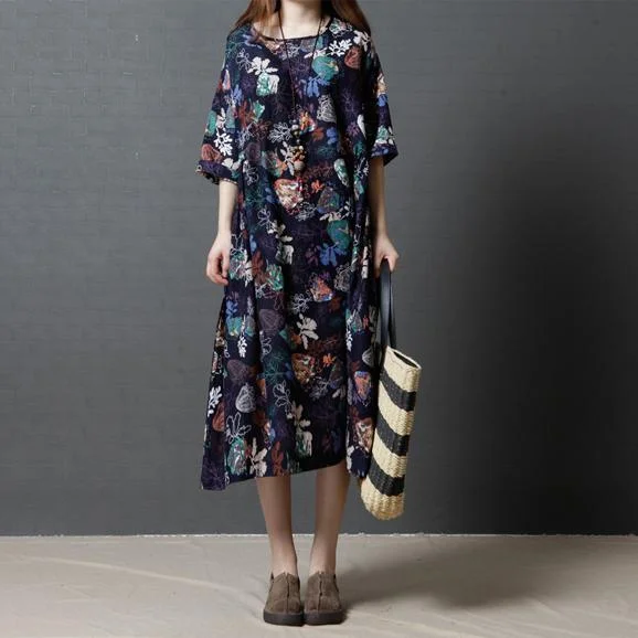 2017 blue print vintage linen sundress plus size casual dresses half sleeve maxi dress Comfortable Cotton Maxi Dress 2017 blue print vintage linen sundress plus size casual dresses half sleeve maxi dress Comfortable Cotton Maxi Dress