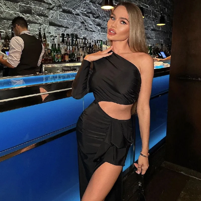 Asymmetric One Shoulder Cutout Draping Bow Ruched High Slit Maxi Dress - Black Comfortable Cotton Maxi Dress Asymmetric One Shoulder Cutout Draping Bow Ruched High Slit Maxi Dress - Black Comfortable Cotton Maxi Dress