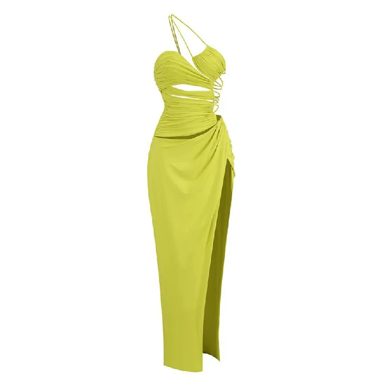 Asymmetrical One Shoulder Backless Ruched High Split Cutout Maxi Dress Stylish A-Line Maxi Dress Asymmetrical One Shoulder Backless Ruched High Split Cutout Maxi Dress Stylish A-Line Maxi Dress