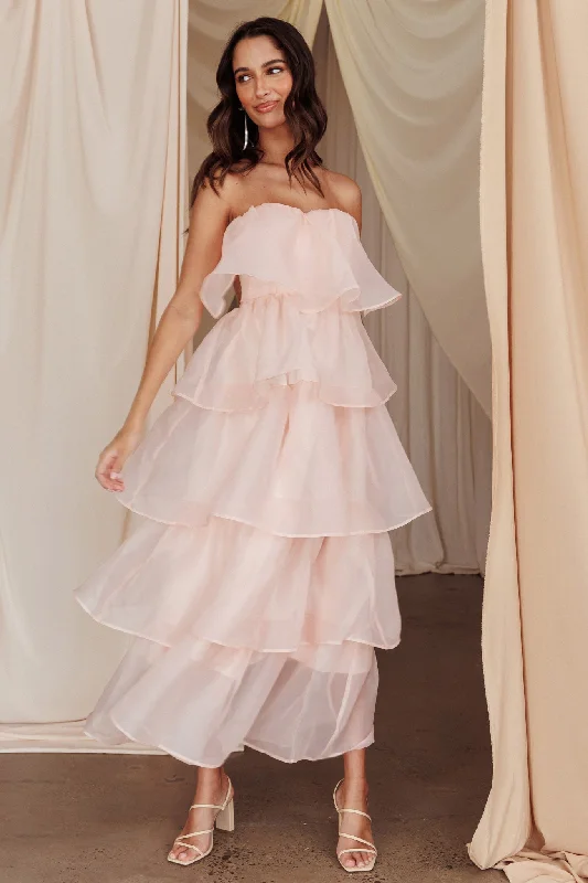 Behati Tiered Layer Midi Dress Pink Fashionable Fitted Midi Dress