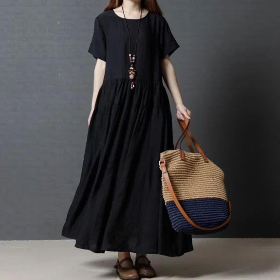 black solid vintage cotton dresses plus size silk sundress large hem short sleeve maxi dress Stylish A-Line Maxi Dress black solid vintage cotton dresses plus size silk sundress large hem short sleeve maxi dress Stylish A-Line Maxi Dress