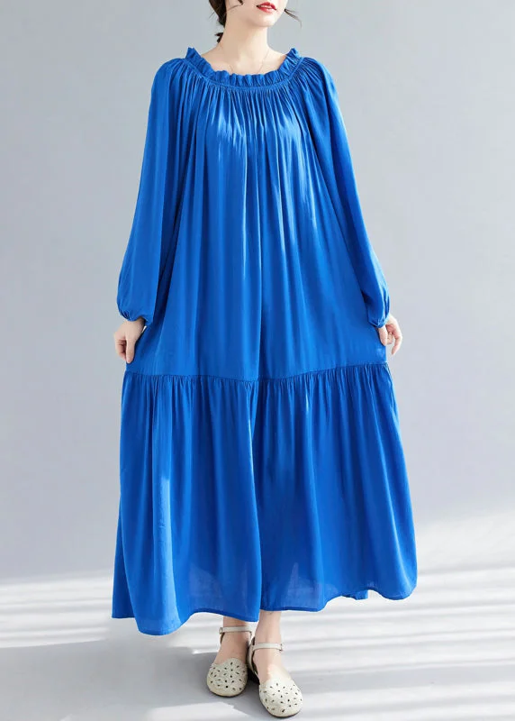 Blue O-Neck Ruffled Patchwork Chiffon Maxi Dress Spring GH1081 Trendy A-Line Maxi Dress Blue O-Neck Ruffled Patchwork Chiffon Maxi Dress Spring GH1081 Trendy A-Line Maxi Dress