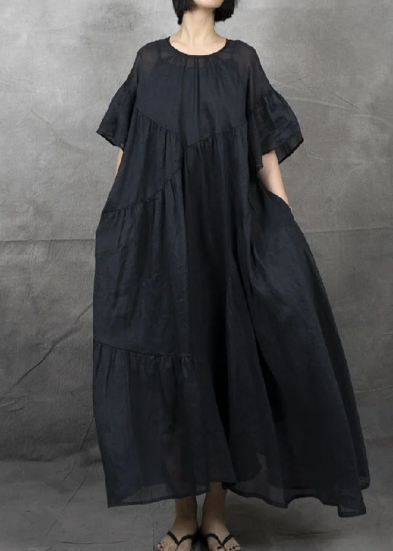 Bohemian Black Wrinkled Patchwork Maxi Dress Short Sleeve GH1043 Comfortable Maxi Dress with Slits Bohemian Black Wrinkled Patchwork Maxi Dress Short Sleeve GH1043 Comfortable Maxi Dress with Slits