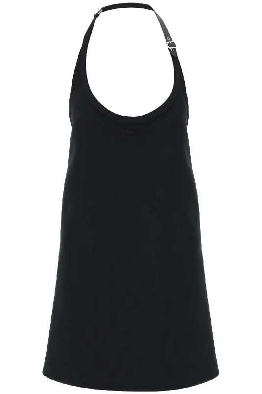 Courreges mini dress with strap and buckle detail. 124CRO377PL0007 BLACK