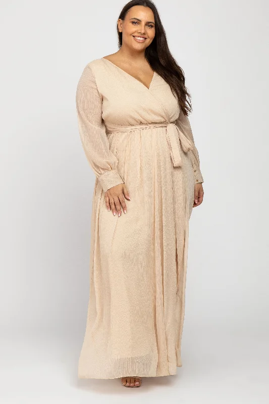 Cream Metallic Chiffon Plus Maxi Dress Chic Boho Print Maxi Dress