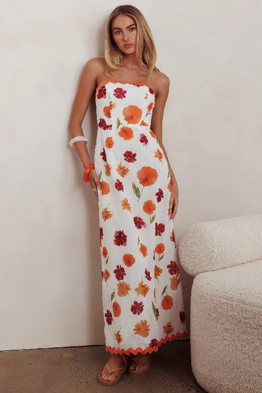 Cypress Ric Rac Trim Floral Strapless Maxi Dress Orange Multi Comfortable Bohemian Maxi Dress Cypress Ric Rac Trim Floral Strapless Maxi Dress Orange Multi Comfortable Bohemian Maxi Dress