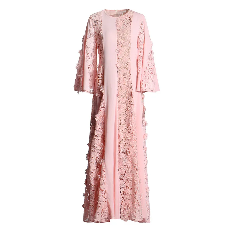 Dramatic Crew Neck Fluted Sleeve A Line Chiffon Panel Cutwork Lace Maxi Dress Fashionable Chiffon Maxi Dress Dramatic Crew Neck Fluted Sleeve A Line Chiffon Panel Cutwork Lace Maxi Dress Fashionable Chiffon Maxi Dress