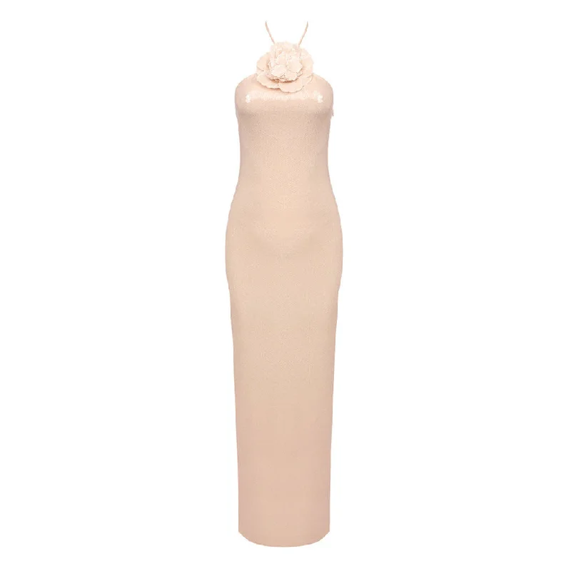 Exquisite Halter Tie Open Back Bodycon Sequin Rosette Gown Maxi Dress Elegant Velvet Maxi Dress Exquisite Halter Tie Open Back Bodycon Sequin Rosette Gown Maxi Dress Elegant Velvet Maxi Dress