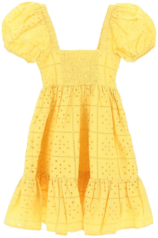 Ganni broderie mini dress F7925 MAIZE