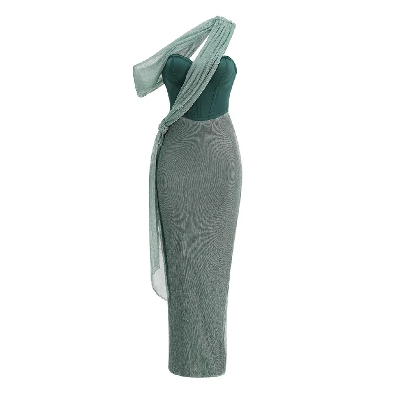 Graceful Draping Sash One Shoulder Bustier Bandage Formal Maxi Dress Cozy Longline Maxi Dress Graceful Draping Sash One Shoulder Bustier Bandage Formal Maxi Dress Cozy Longline Maxi Dress