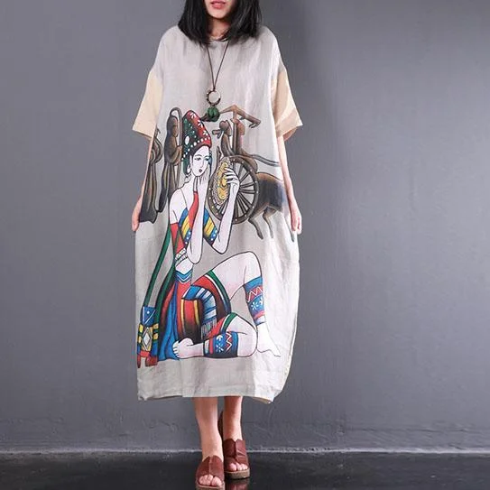 Gray Casual Cartoon Print Linen Dresses Oversize Sundress Vintage Patchwork Short Sleeve Maxi Dress Elegant Lace-Up Maxi Dress Gray Casual Cartoon Print Linen Dresses Oversize Sundress Vintage Patchwork Short Sleeve Maxi Dress Elegant Lace-Up Maxi Dress