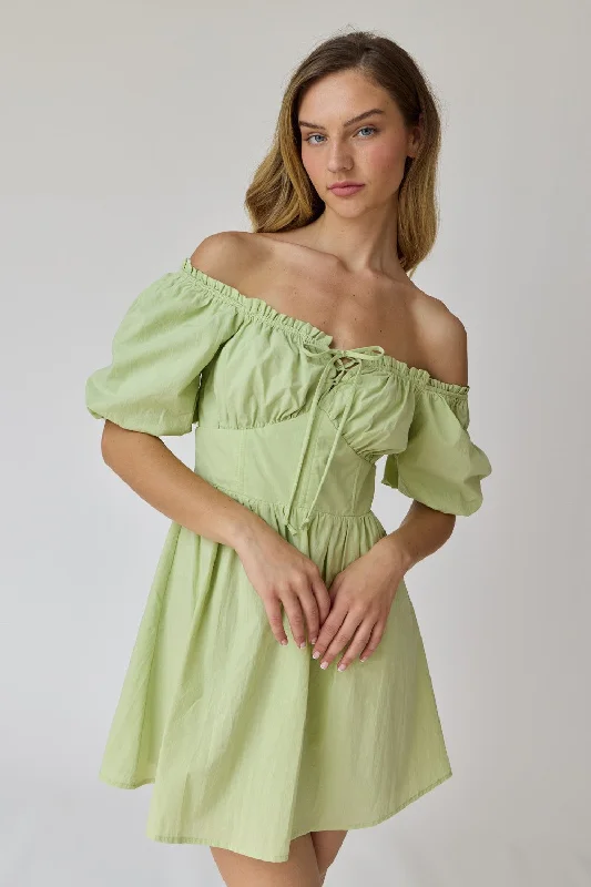 Green Puff Sleeve Mini Dress