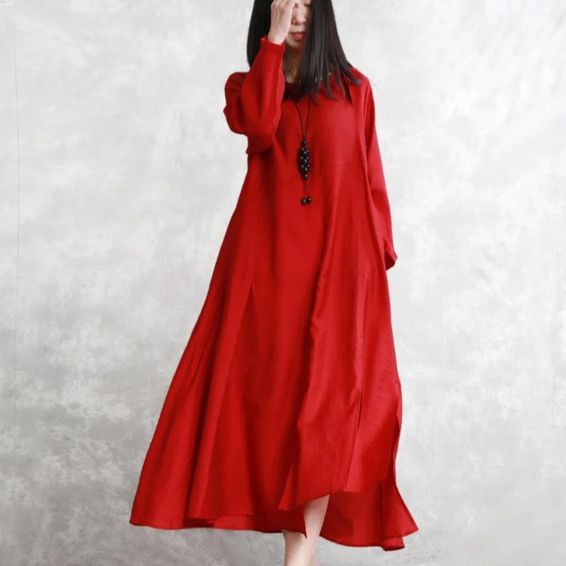 Handmade o neck silk clothes For Women Vintage Sleeve red Maxi Dresses spring Comfortable Maxi Dress with Sleeves Handmade o neck silk clothes For Women Vintage Sleeve red Maxi Dresses spring Comfortable Maxi Dress with Sleeves