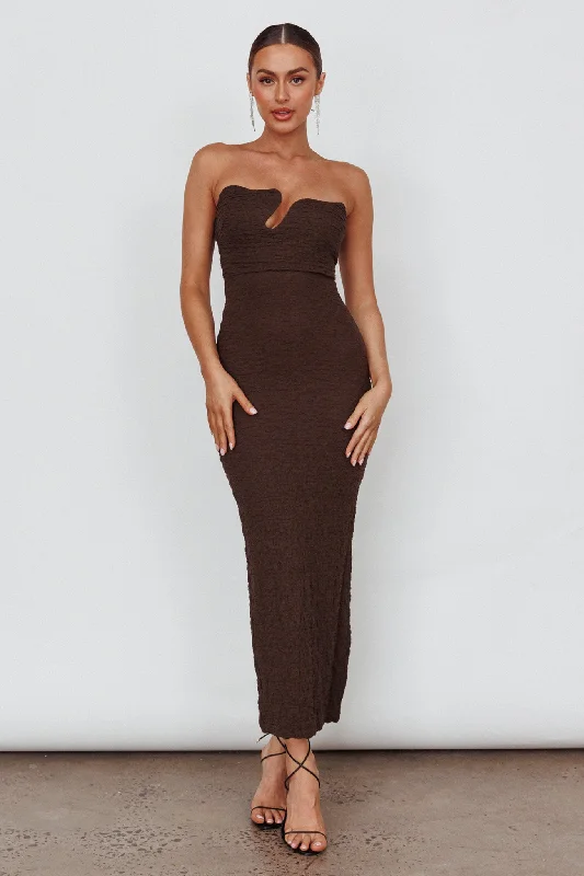 Horizon Strapless Textured Midi Dress Chocolate Stylish Button-Down Midi Dress