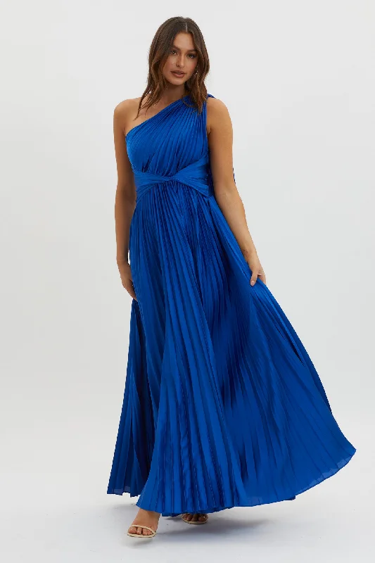 Laxmi Accordion Pleat Maxi Dress Royal Blue Fashionable Printed Maxi Dress