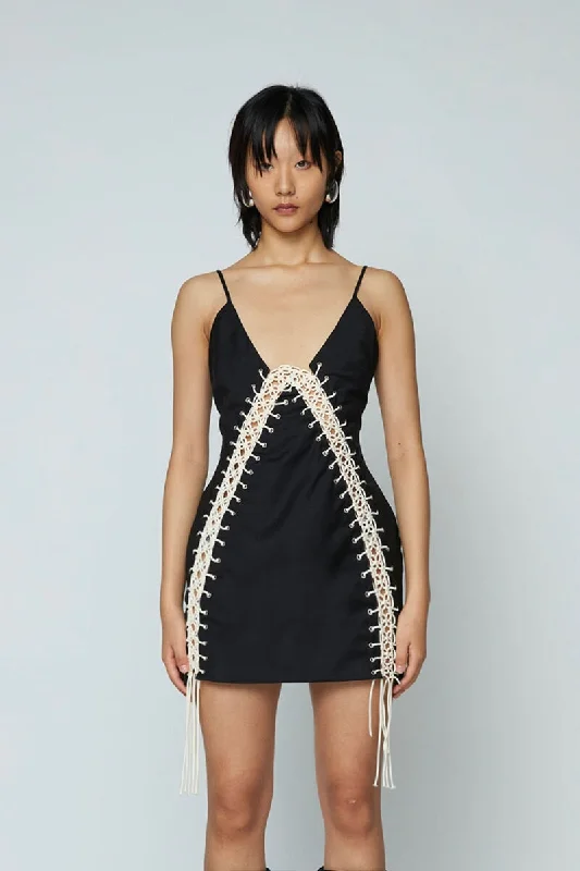 MACRAME MINI DRESS-BLACK Classic Shift Mini Dress