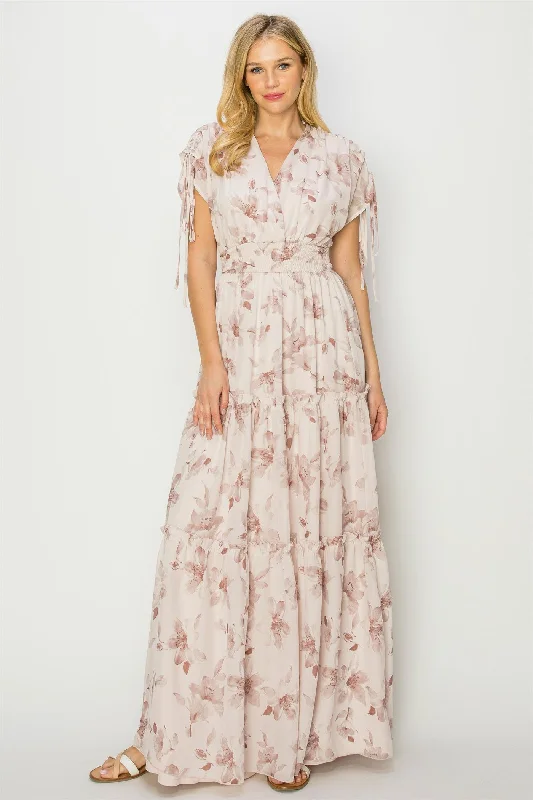 Mauve Floral Maxi Dress Comfortable Plunging Neckline Maxi Dress