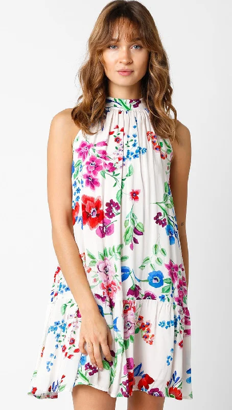 Multicolor Floral Back Cutout Mini Dress