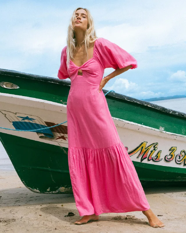 Paradise Cove Maxi Dress - Flirty Fuchsia Stylish Maxi Dress with Pleats