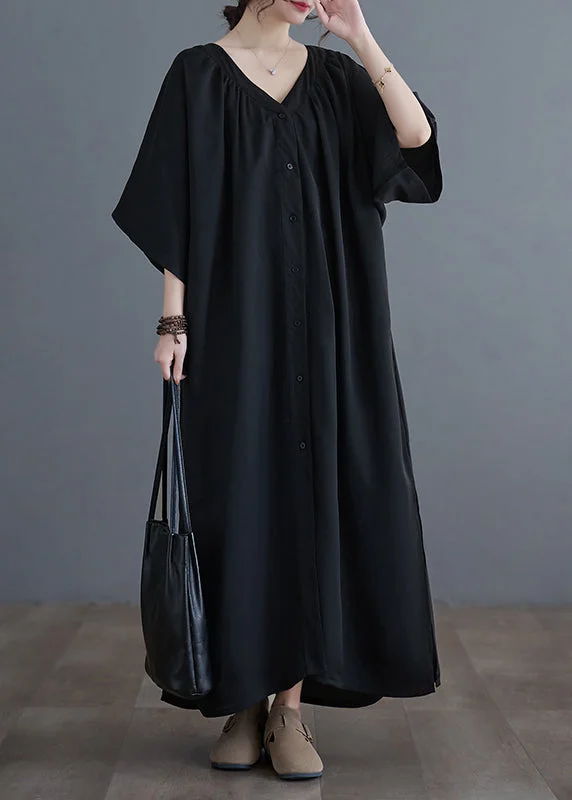 Plus Size Black V Neck Wrinkled Maxi Dresses Summer GH1033 Comfortable Maxi Dress with Belt Plus Size Black V Neck Wrinkled Maxi Dresses Summer GH1033 Comfortable Maxi Dress with Belt