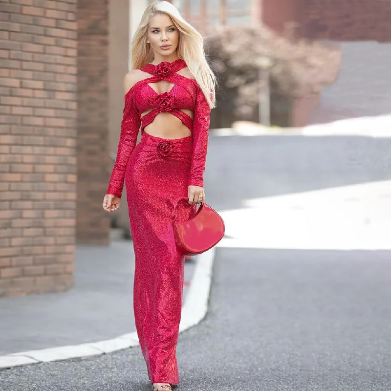 Sexy Rosette Corsage Cutout Long Sleeve Bodycon Sequin Embellished Maxi Dress Comfortable Satin Maxi Dress Sexy Rosette Corsage Cutout Long Sleeve Bodycon Sequin Embellished Maxi Dress Comfortable Satin Maxi Dress