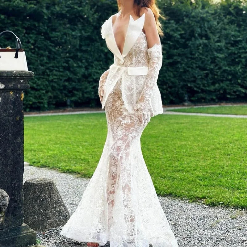 Sexy Rosette Peak Lapel Plunging Peplum Trumpet Mermaid Lace Maxi Dress Classic A-Line Maxi Dress Sexy Rosette Peak Lapel Plunging Peplum Trumpet Mermaid Lace Maxi Dress Classic A-Line Maxi Dress