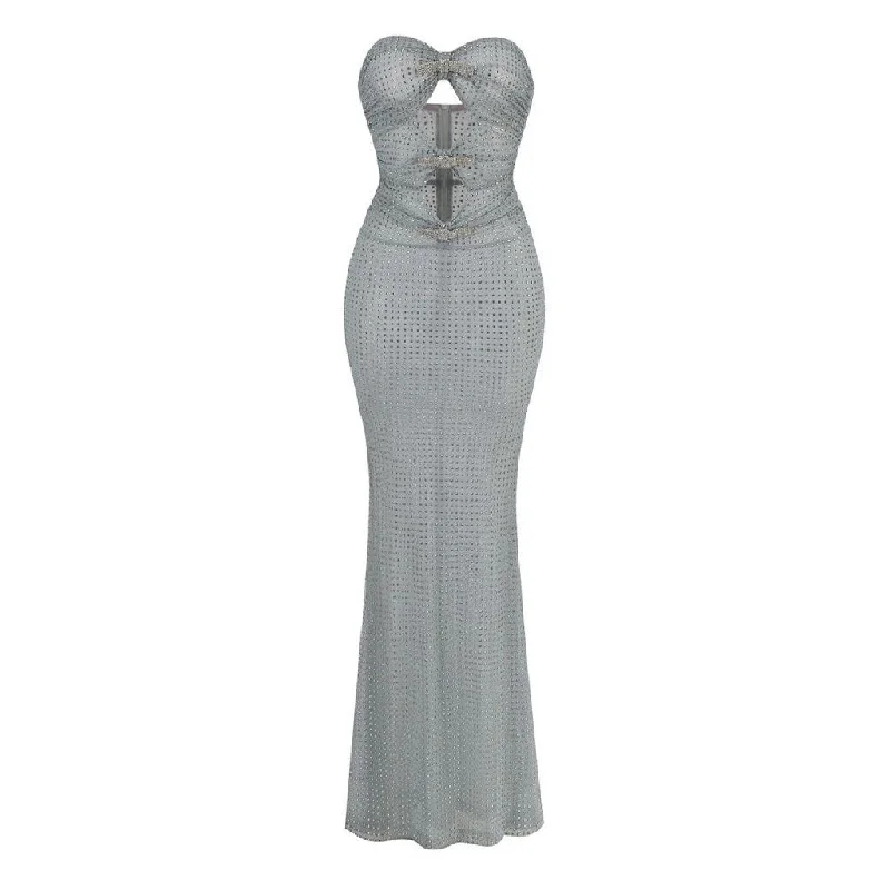 Sparkly Crystal Bow Cutout Ruched Strapless Sheer Mesh Fishtail Maxi Dress Comfortable Maxi Dress with Sleeves Sparkly Crystal Bow Cutout Ruched Strapless Sheer Mesh Fishtail Maxi Dress Comfortable Maxi Dress with Sleeves