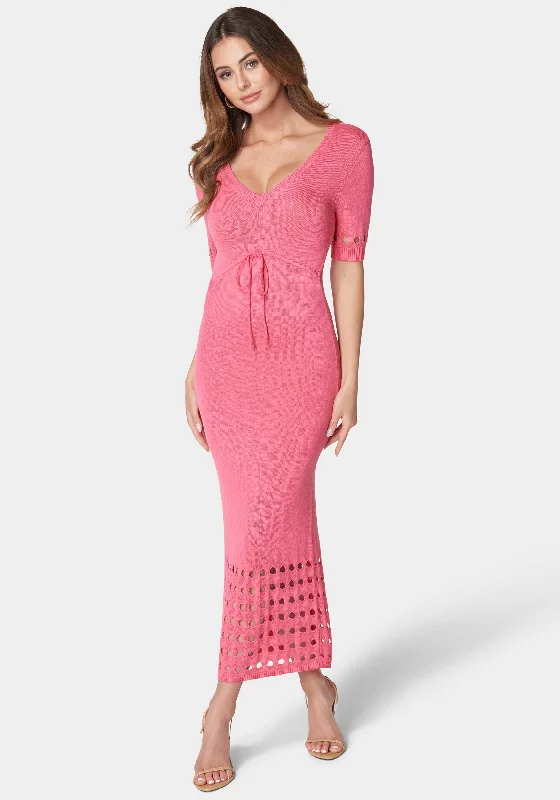 Tie Front Cutout Crochet Midi Dress Stylish Halter Neck Midi Dress