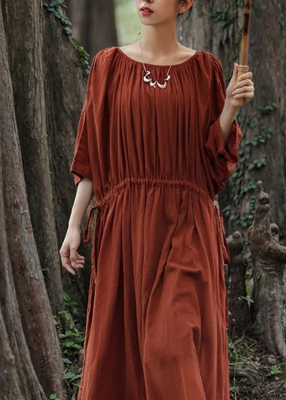 Unique Red O-Neck Drawstring Maxi Dresses Half Sleeve GH1071 Elegant Lace-Up Maxi Dress Unique Red O-Neck Drawstring Maxi Dresses Half Sleeve GH1071 Elegant Lace-Up Maxi Dress