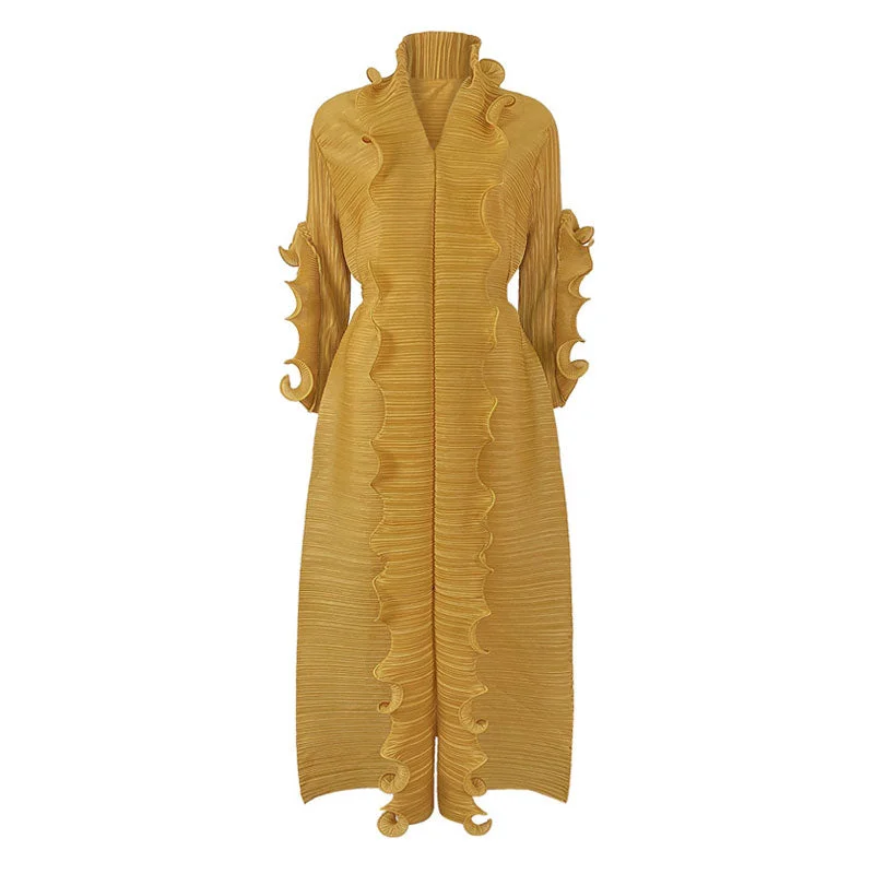 Unique Ruffled Long Sleeve V Neck Front Slit Belted Pleated Maxi Dress Chic Summer Floral Maxi Dress Unique Ruffled Long Sleeve V Neck Front Slit Belted Pleated Maxi Dress Chic Summer Floral Maxi Dress
