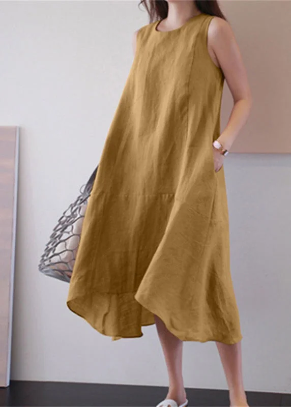 Unique Yellow Patchwork Pockets Maxi Dress Sleeveless GH1088 Fashionable High-Waist Maxi Dress Unique Yellow Patchwork Pockets Maxi Dress Sleeveless GH1088 Fashionable High-Waist Maxi Dress