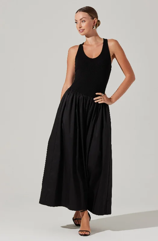 Zandra Mixed Media Maxi Dress Fashionable High-Low Maxi Dress