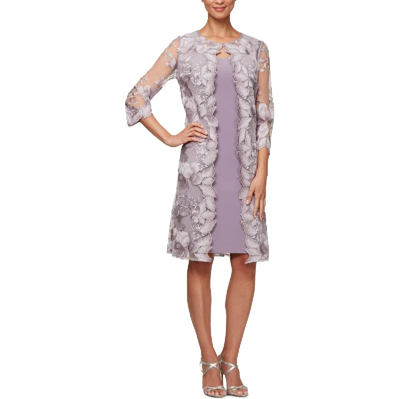 Alex Evenings Womens Floral Sheer Overlay Midi Dress