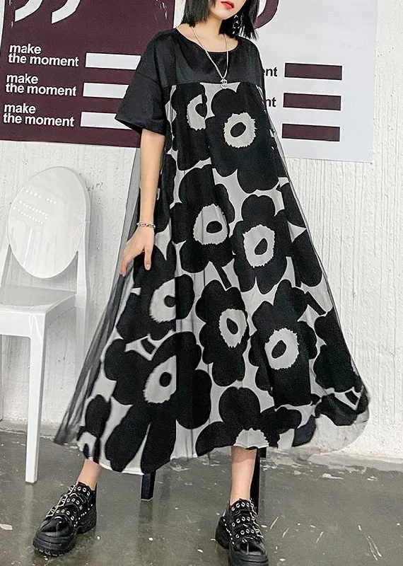 Chic black print quilting clothes o neck patchwork Maxi Dress